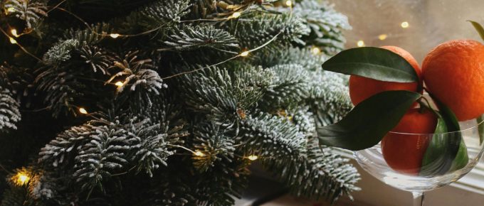 A picture of a Christmas Tree with clementines