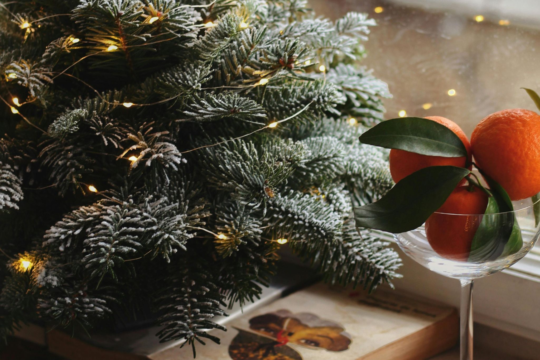 A picture of a Christmas Tree with clementines